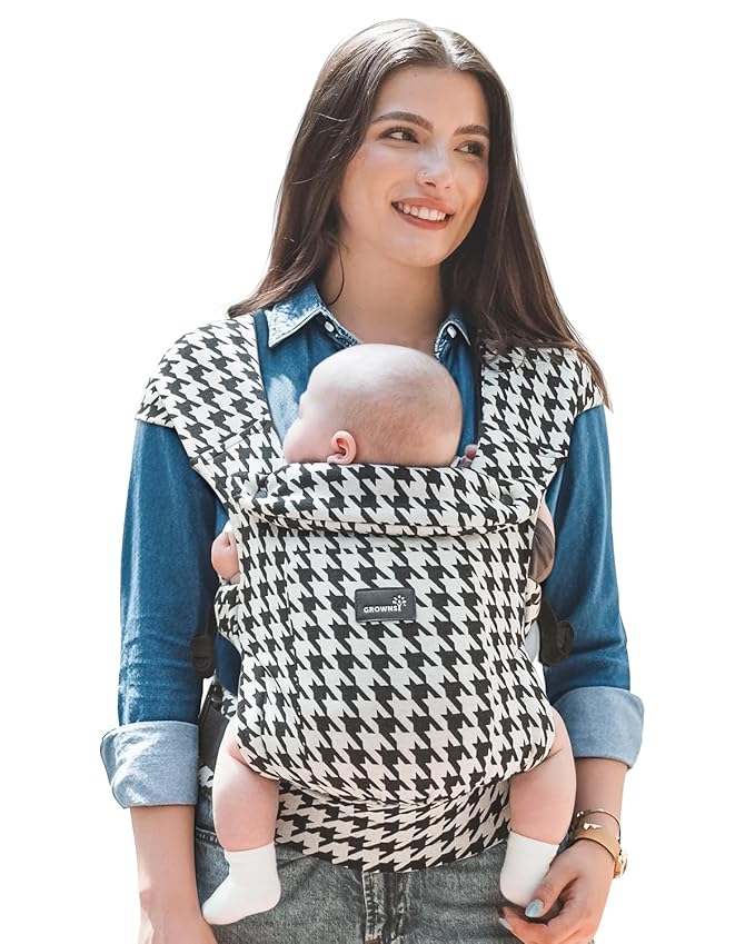 GROWNSY Baby Carrier Newborn to Toddler, Cozy Baby Wraps Carrier, Ergonomic Baby Carrier with Head Support, Houndstooth Black-BubblyBeeBaby