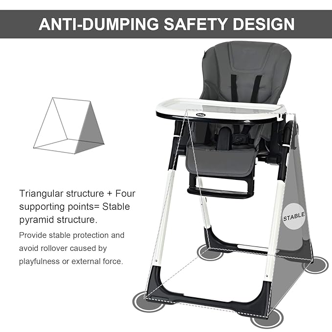 INFANS High Chair for Babies & Toddlers, Foldable Highchair with Multiple Adjustable Backrest, Footrest and Seat Height, Removable Tray, Detachable PU Leather Cushion, Built-in Rear Wheels (Dark Grey)-BubblyBeeBaby