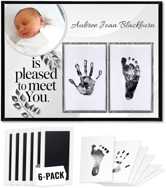 Inkless Hand and Footprint Kit, Baby Keepsake Plaque & Baby Shower Gifts - Ideal as Mom To Be Gift, Nursery Picture Frames, Clean Touch Hand and Footprint Kit (Style 1 - Design 5)-BubblyBeeBaby