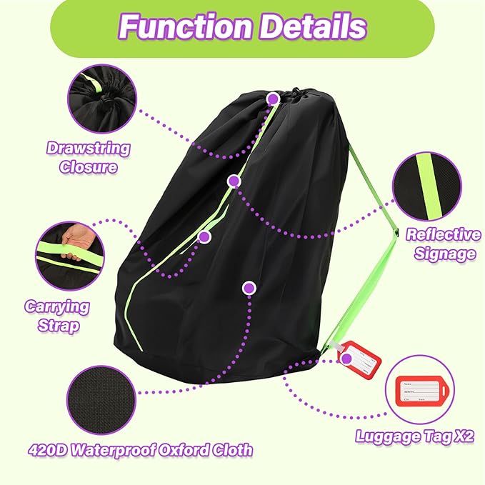 Car Seat Travel Bag for Airplane: Carseat Bags for Air Travel, Waterproof Durable Carrier Cover for Infant & Toddler Car Seats,Portable Carseat Cover with Shoulder Straps and 2 Luggage Tags-BubblyBeeBaby