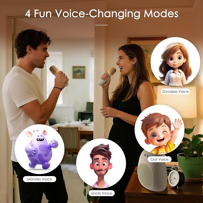 Karaoke Machine for Kids Adults Portable Bluetooth Speaker with 2 Wireless Microphones LED Lights Artistic Design 8-Hour Battery Support Family&Party Choice Fun for All Ages Gifts-BubblyBeeBaby