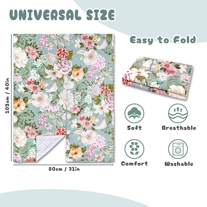 Car Seat Cover Baby, Flroal Infant Car Seat Canopy Covers for Newborn Girls Boys, Soft Breathable Minky Carseat Covers Stretchy Multi-Use Nursing Cover for Stroller Baby Car Seat, Green Leaf-BubblyBeeBaby