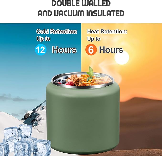 26oz Soup Thermo for Hot Food Kids with Buckle Lid Insulated Vacuum Food Jar Wide Mouth Leakproof Stainless Steel Lunch Container (Green)-BubblyBeeBaby