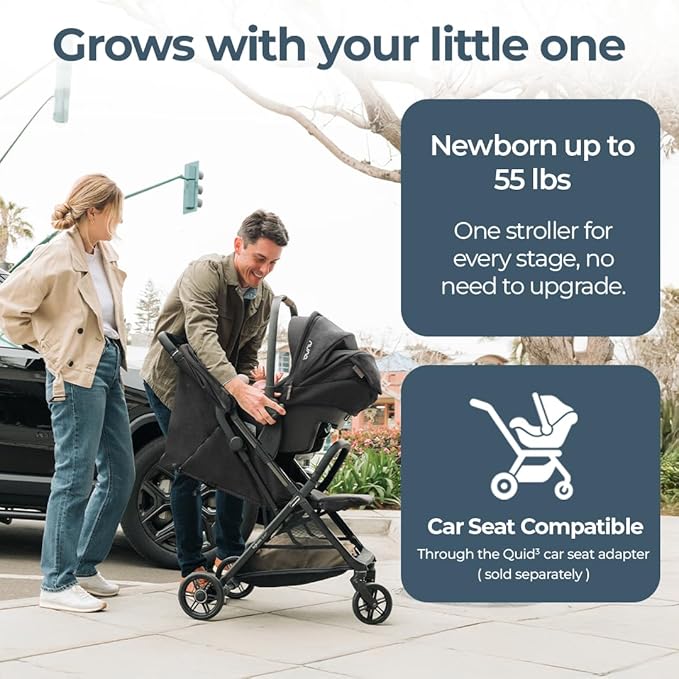 Inglesina Quid³ Stroller, Cosmic Black - Compact Reclining Travel Stroller for Baby & Toddler 0-55 lbs, One Hand fold, Car seat Compatible, Airplane Overhead, Lightweight, Foldable, XL UPF 50+ Canopy-BubblyBeeBaby