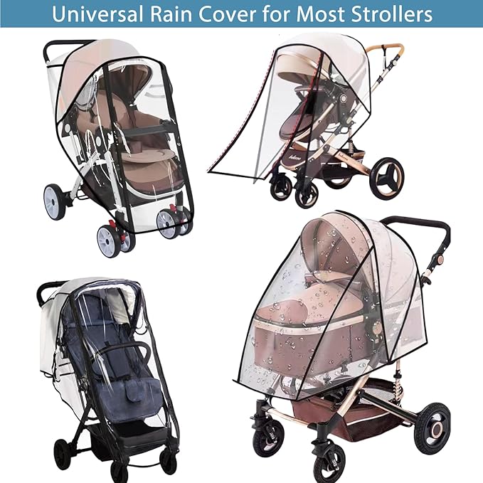 Universal Stroller Rain Cover, Clear Breathable Weather Shield with Waterproof Zipper, 4 Seasons Protection (XL)-BubblyBeeBaby