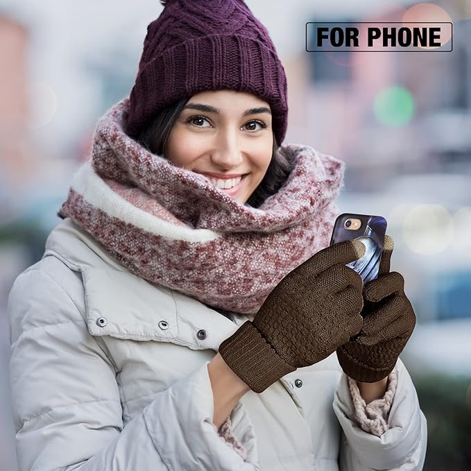 Geyoga 2 Pairs Women's Winter Touch Screen Gloves Soft Warm Fleece Lined Knit Elastic Cuff Winter Texting Gloves-BubblyBeeBaby