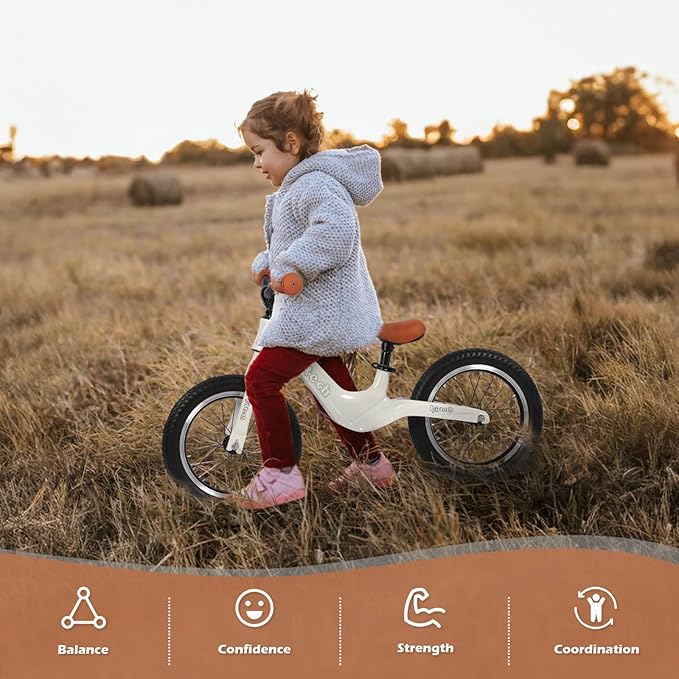 14" Kids Balance Bike for 3,4,5,6 Year Old Boys and Girls, Air Tires with Magnesium Alloy Frame, Lightweight No Pedal Toddler Training Bicycle-BubblyBeeBaby