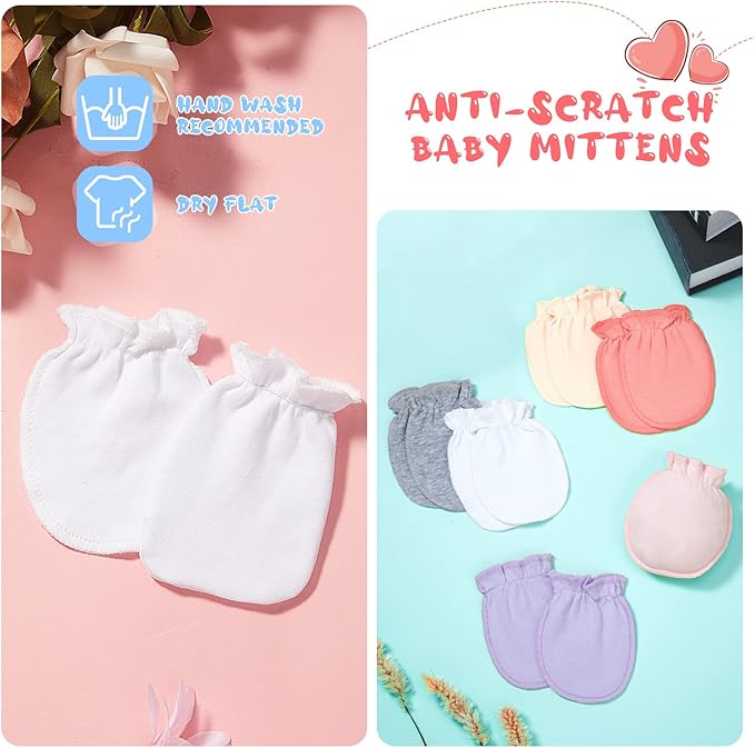 Syhood 6 Pairs Newborn Baby Mittens Cotton No Scratch Infant Gloves Mitten for Baby 0-6 Months Boys Girls-BubblyBeeBaby