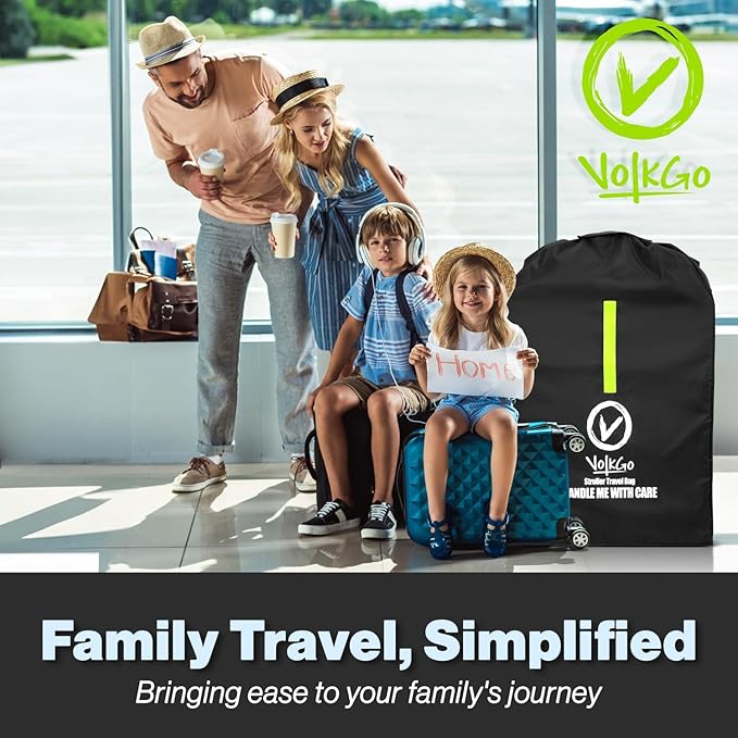 V VOLKGO Stroller Bag for Airplane, Large Cover for Airtravel, Jogger & Umbrella Stroller Cover for Travel - Fits Most Sizes, Gate Check Bag, Heavy Duty Durable Infant carrier covers for Air Travel-BubblyBeeBaby