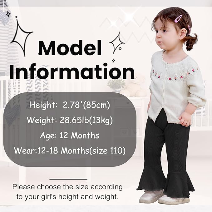 2 Pack Toddler Baby Girl Pants Flare Leggings Ribbed Knit Newborn Bell Bottoms Solid Ruffle Infant Pants for Girls-BubblyBeeBaby