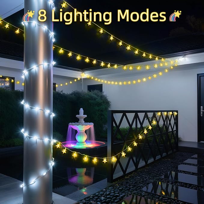 120 LED 40FT Star String Lights, 8 Modes Plug in Star Lights with Timer & Memory, Indoor Outdoor Christmas Twinkle Light for Birthday Party Bedroom Wedding Home Classrom Decor Warm White-BubblyBeeBaby