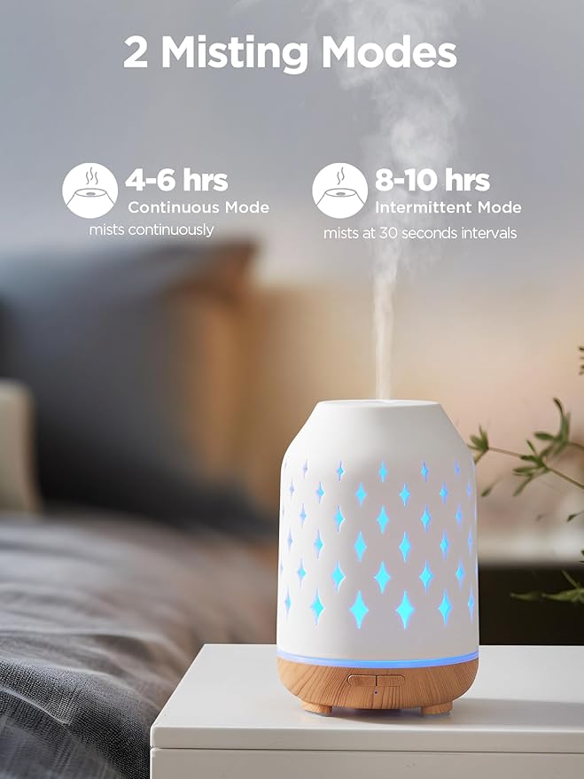 InnoGear Aromatherapy Diffuser, 150ml Ceramic Diffuser Ultrasonic Humidifier Cool Mist Essential Oil Diffusers for Home Air Diffuser with 2 Mist Modes Waterless Auto Off, White-BubblyBeeBaby