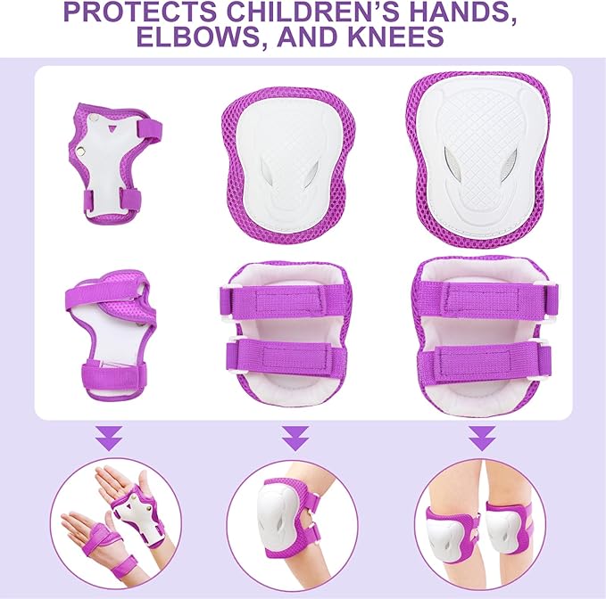 KAMUGO Kids Bike Helmet Set, Toddler Helmet for Ages 2-8 Boys Girls with Sports Protective Gear Set Knee Elbow Wrist Pads for Skateboard Cycling Scooter Rollerblading-BubblyBeeBaby