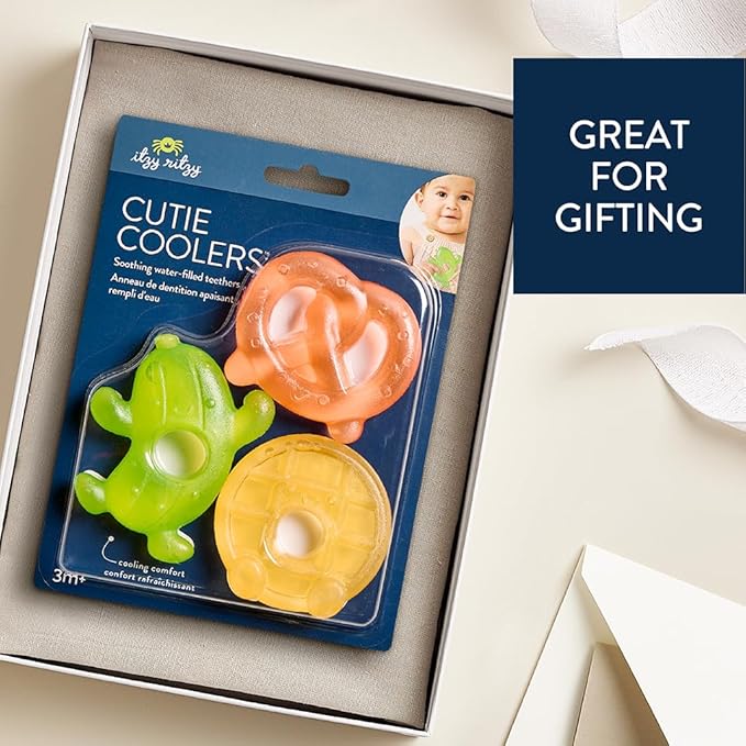 Itzy Ritzy Water-Filled Teethers - Cold Cutie Coolers Textured On Both Sides to Massage Sore Gums & Emerging Teeth - Can Be Chilled in Refrigerator, Set of 3 Silly Foods Teethers-BubblyBeeBaby
