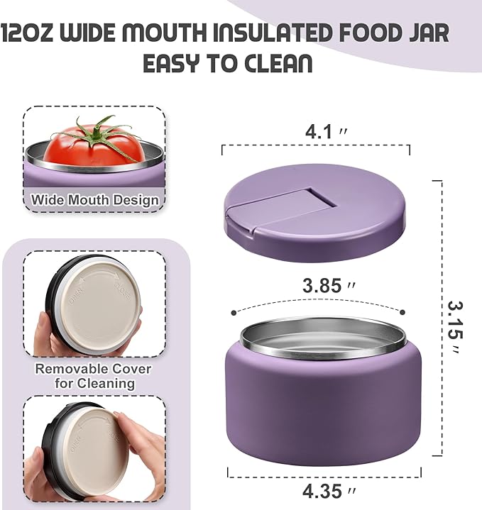 13.5oz Soup Thermo for Hot Food Kids with Buckle Lid Insulated Vacuum Food Jar Wide Mouth Leakproof Stainless Steel Lunch Container -Purple-BubblyBeeBaby
