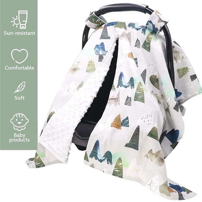 TANOFAR Car Seat Cover Baby, Carseat Covers Baby Boy Girl, Peekaboo Opening Infant Car Seat Cover for Winter, Warm & Cozy, Adventure Mountain-BubblyBeeBaby