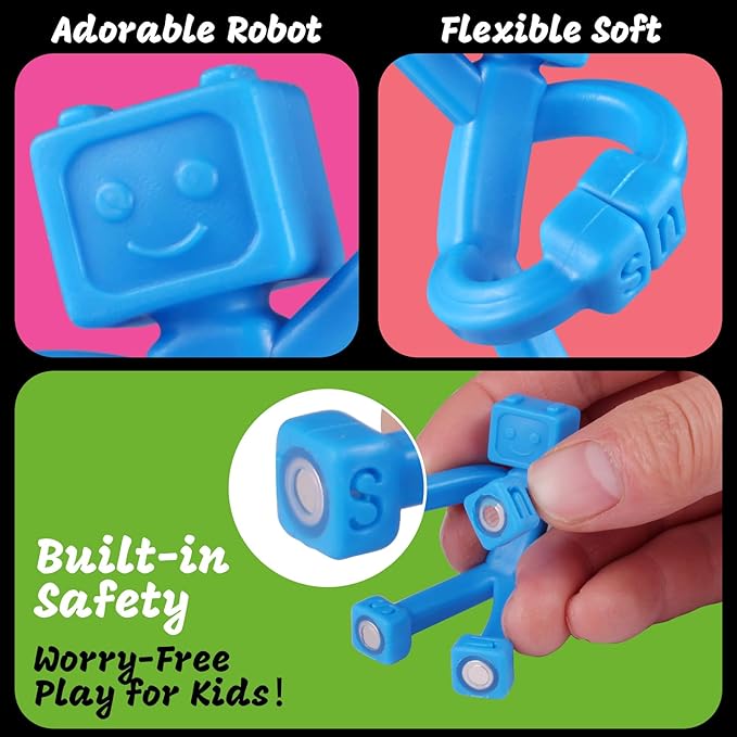12 PCS Magnetic Travel Toys for Kids, Creative, Portable and Educational, Magnetic-People-Magnet-Men: Cute Robot & Funny Magnets, Small Fidget Toys for Classroom Prizes, Easter Egg Stuffers, Office-BubblyBeeBaby