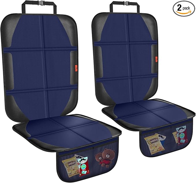Car Seat Protector,2 Pack Automotive Seat Protectors Baby Carseat Pad Waterproof & Durable 600D Fabric for Child Baby Car Seat Mat Vehicle Pet Cover 2 Storage Pockets (Blue)-BubblyBeeBaby