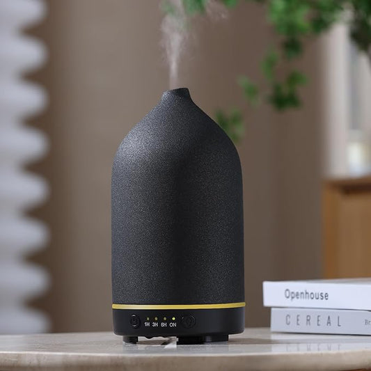 200ML Ceramic Essential Oil Diffuser - Ultrasonic Aromatherapy & Humidifier with 7-Color LED Lights, Auto Shut-Off, Black, 1H/3H/6H Timer | Scent for Home, Office, Yoga-BubblyBeeBaby