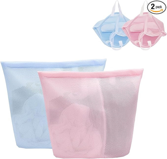 2 Pcs Special Zoning laundry bag for delicates with handles mesh laundry bags washing machine laundry totes travel storage and sorting bag(Pink-Blue)-BubblyBeeBaby