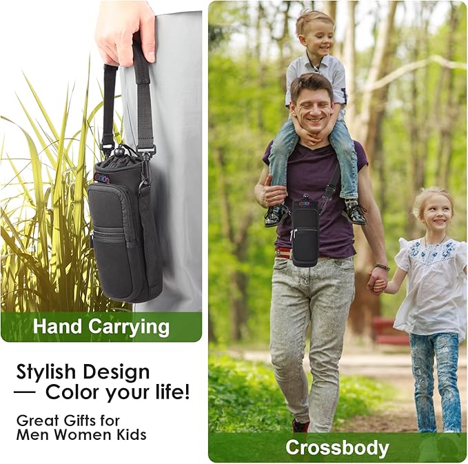 icolor Water Bottle Carrier Bag with Strap 25/32/40 oz Crossbody Bottle Holder with Phone Pocket Sling Sleeve Insulated Neoprene Water Bottle Pouch for Walking Travelling-BubblyBeeBaby