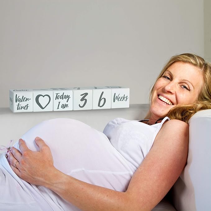 I'm Solid Wood Weekly Monthly Yearly Baby Milestone Age Blocks, Gender Neutral, Newborn Gifts & Keepsakes for Picture Props (6 Pcs/White)-BubblyBeeBaby