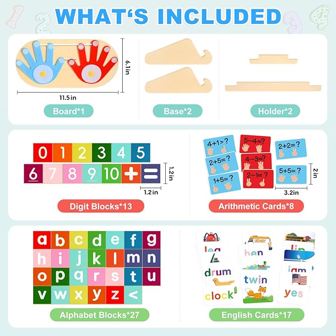 2 in 1 Wooden Montessori Toys for Kids - Number Counting Blocks & ABC Game Toys for 3-5, Preschool Educational Learning Toys for Toddlers 4-6, Birthday Christmas Stocking Stuffers Gifts for Boys Girls-BubblyBeeBaby