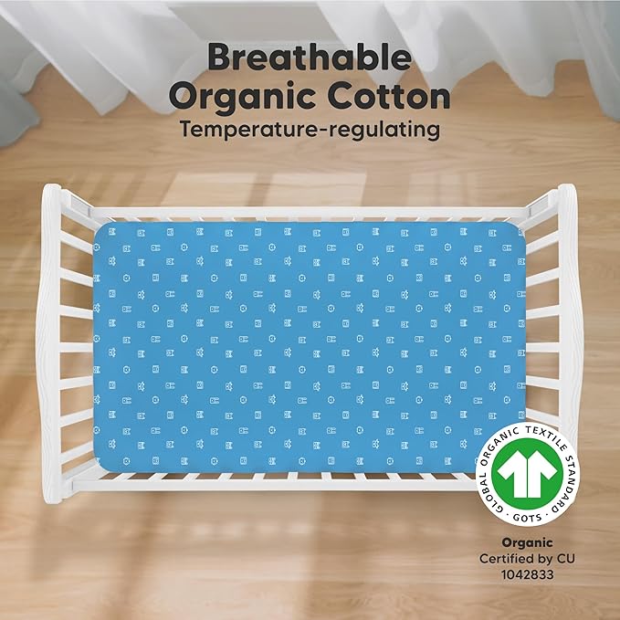 KeaBabies 2-Pack Organic Crib Sheets for Boys, Girls - 52x28 Fitted Crib Mattress Sheet Neutral, Breathable Jersey Cotton Cover for Baby Bed, Toddler Mattress, Soft & Cute Prints (KeaPixel)-BubblyBeeBaby