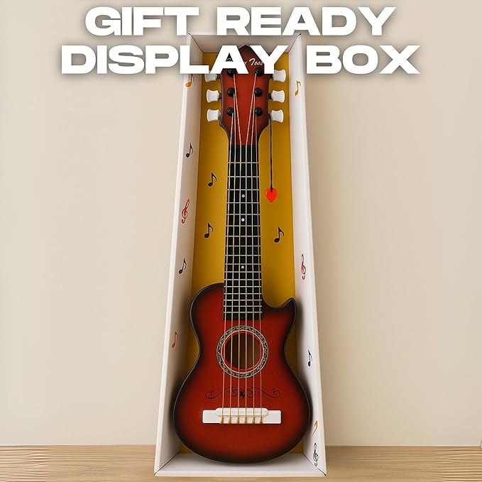 23" Acoustic Guitar, Kids 6 String Toy Guitar - Realistic Steel Strings - Beginner Practice First Musical Instrument for Children, Toddlers (Mahogany)-BubblyBeeBaby