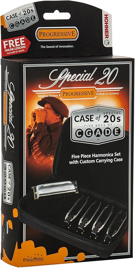 Hohner Special 20 Harmonica - Keys of G, A, C, D, E Bundle with Case, Zip Pouch, Key Stickers, Manual and Austin Bazaar Polishing Cloth-BubblyBeeBaby