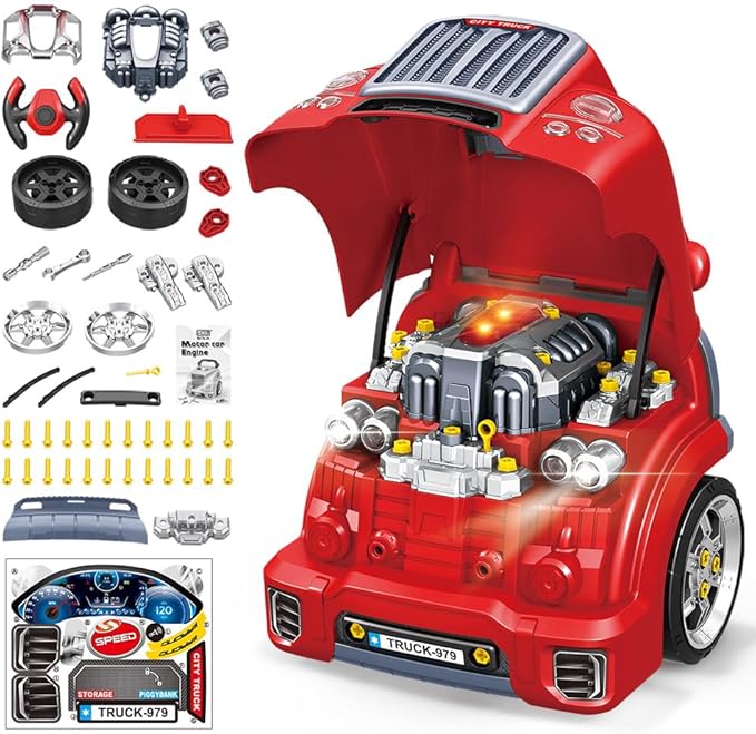 Interactive Truck Engine Toy with Removable Parts - Lights, Sounds, and Fun for Young Mechanics -Unleash their Creativity and Motor Skills with this Truck Engine Toy- Ideal Gift for 3-5-Year-Old Boys-BubblyBeeBaby
