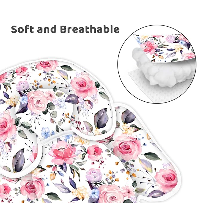 Infant Car Seat Insert, 2-in-1 Reversible Baby Carseat Head Support for Newborn, Soft Carseat Insert Cushion for Baby Girls, Adjustable Baby Headrest for Strollers-BubblyBeeBaby