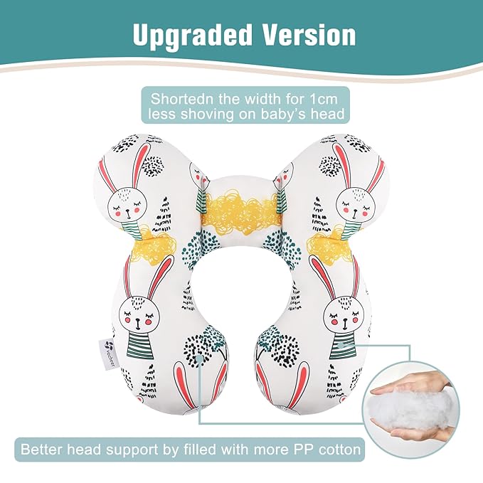 vocheer Baby Travel Pillow(Upgraded), Head and Neck Support Pillow for Pushchair, Car Seat,Stroller, Bouncer, Cotton(Rabbit)-BubblyBeeBaby