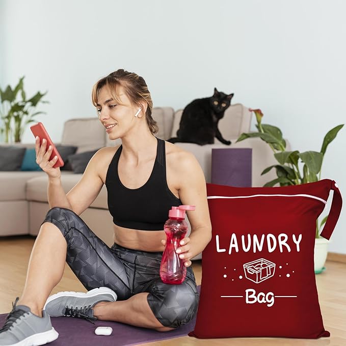 2 Pcs Large Travel Laundry Bags - Waterproof Wet Dry Bags for Gym Clothes, Swimming, Yoga (Wine+Navy)-BubblyBeeBaby