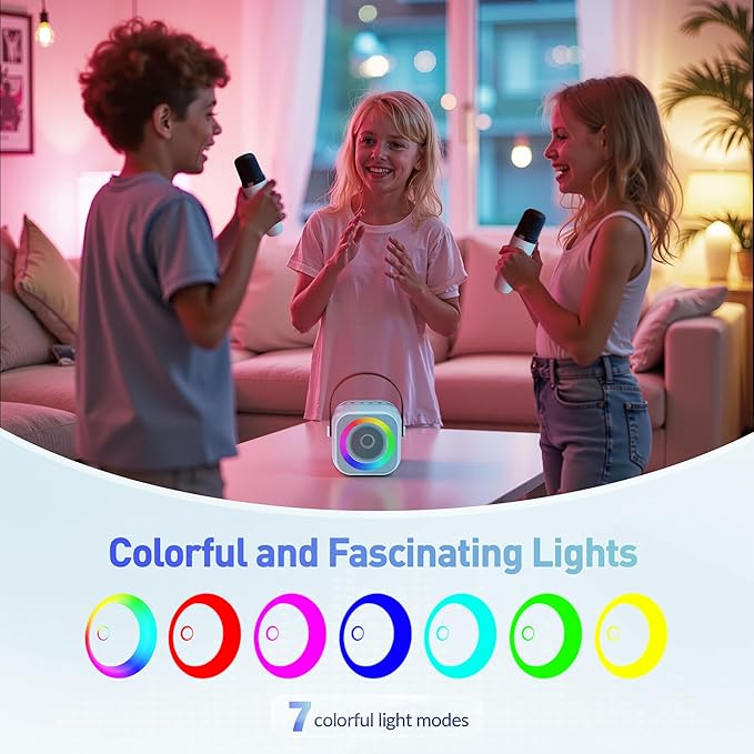 Karaoke Machine, Portable Bluetooth Speaker with 2 Wireless Microphones for Kids, Karaoke Toys Gifts Toys for Girls Boys Family Home Party (Blue)-BubblyBeeBaby