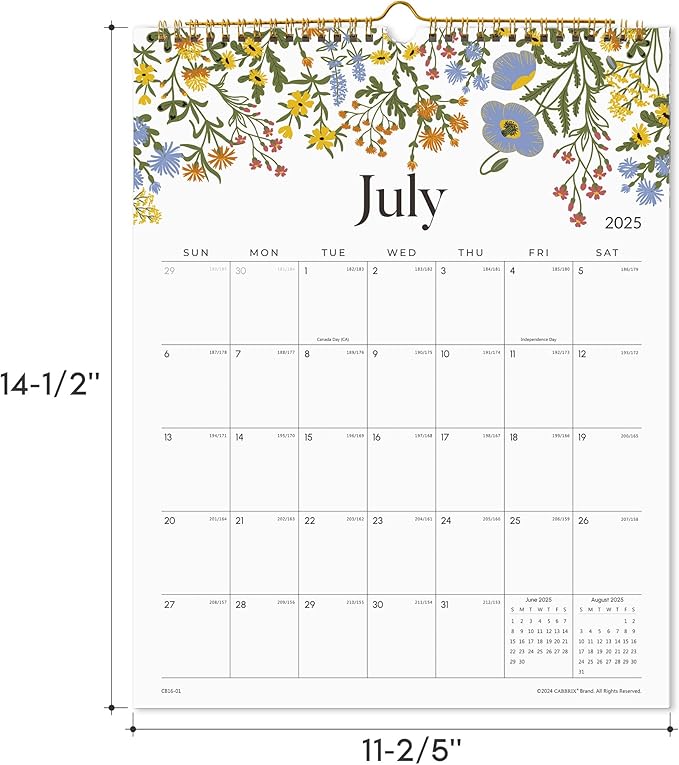 2025 Wall Calendar, Calendar 2025, Floral Design Wall Calendar with Thick Paper, 18 Months Runs From July 2025 - December 2026, 12" x 15", Twin-Wire Binding, Perfect for Planning (Flower)-BubblyBeeBaby