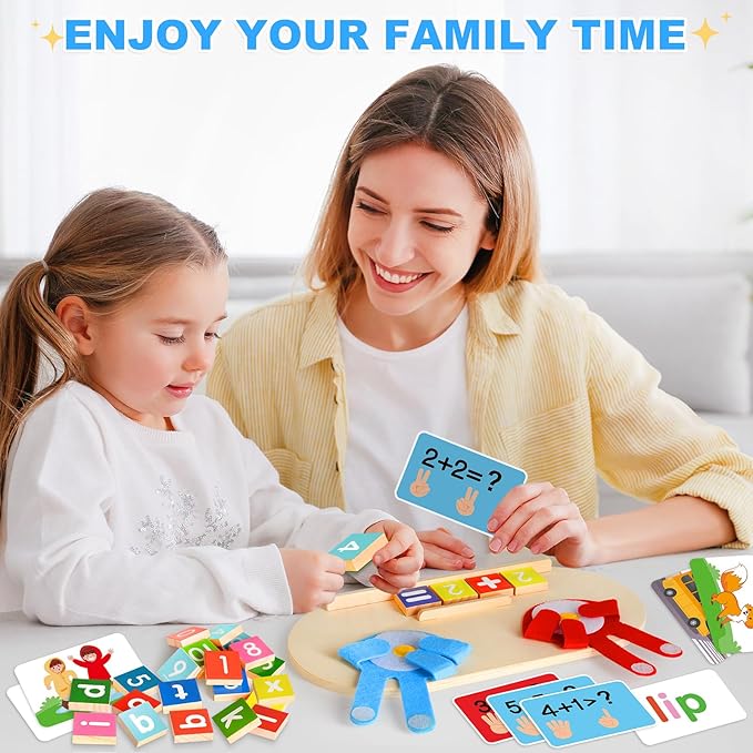 2 in 1 Wooden Montessori Toys for Kids - Number Counting Blocks & ABC Game Toys for 3-5, Preschool Educational Learning Toys for Toddlers 4-6, Birthday Christmas Stocking Stuffers Gifts for Boys Girls-BubblyBeeBaby