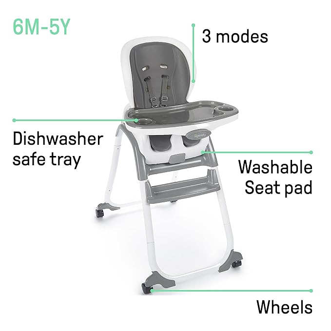 Ingenuity SmartClean Trio Elite 3-in-1 Convertible Baby High Chair, Toddler Chair, and Dining Booster Seat, For Ages 6 Months and Up, Unisex - Slate-BubblyBeeBaby
