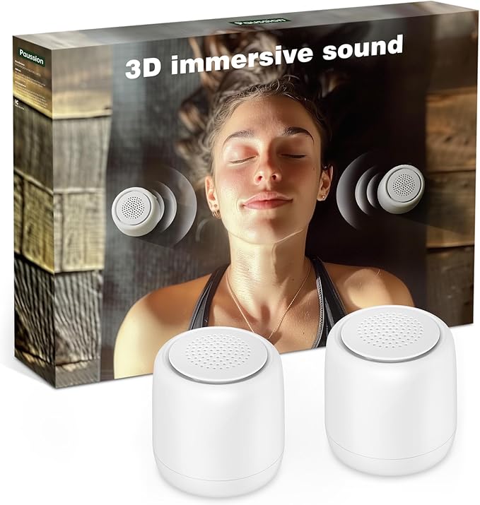 2-Pack Sync Stereo, Paussion Portable Mini Noise White Sleep Sound Machine for Adults Kids Baby 25 Soothing Songs, Auto Timer, Perfect for Travel, Home, Office Privacy-BubblyBeeBaby