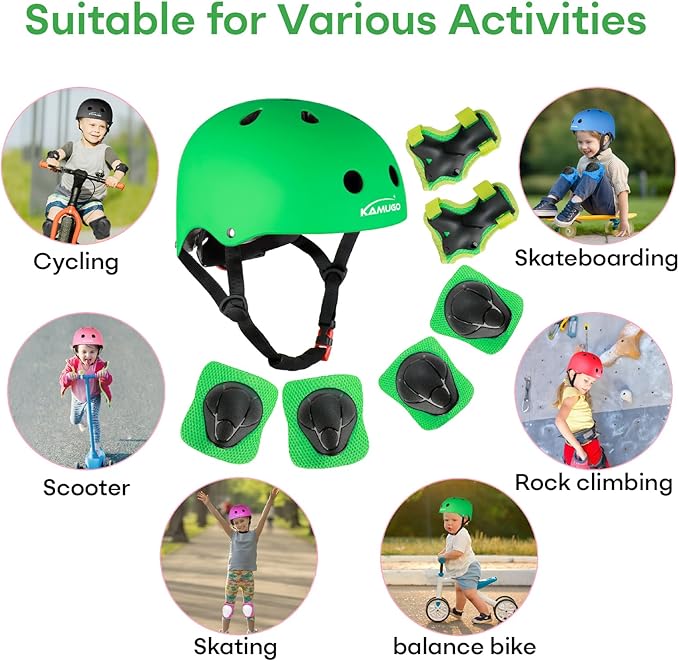 KAMUGO Kids Bike Helmet, Toddler Helmet for Ages 2-8 Boys Girls with Sports Protective Gear Set Knee Elbow Wrist Pads for Skateboard Cycling Scooter Rollerblading-BubblyBeeBaby