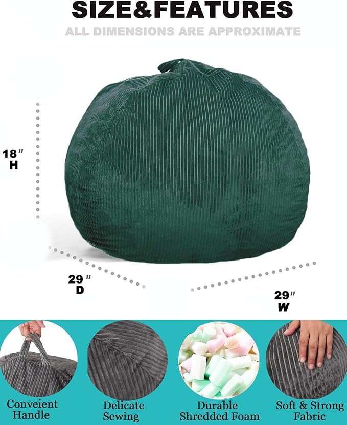 2 Pcs Classic Bean Bag Chair, with Faux Rabbit Fur Cover for Teens and Kids, Memory Foam Bean Bag Chairs, Ultra Soft Faux Fur Fabric, 2.5 feet Round Fluffy Bean Bag Sofa-BubblyBeeBaby