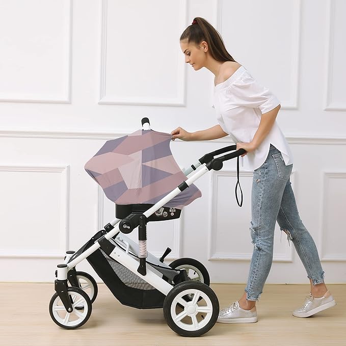 Carseat Cover Boy and Girls - Multi-use Nursing Car Seat Canopy Cover for Breastfeeding, Infant Stroller Cover, High Chair Cover (Baby Pink)-BubblyBeeBaby