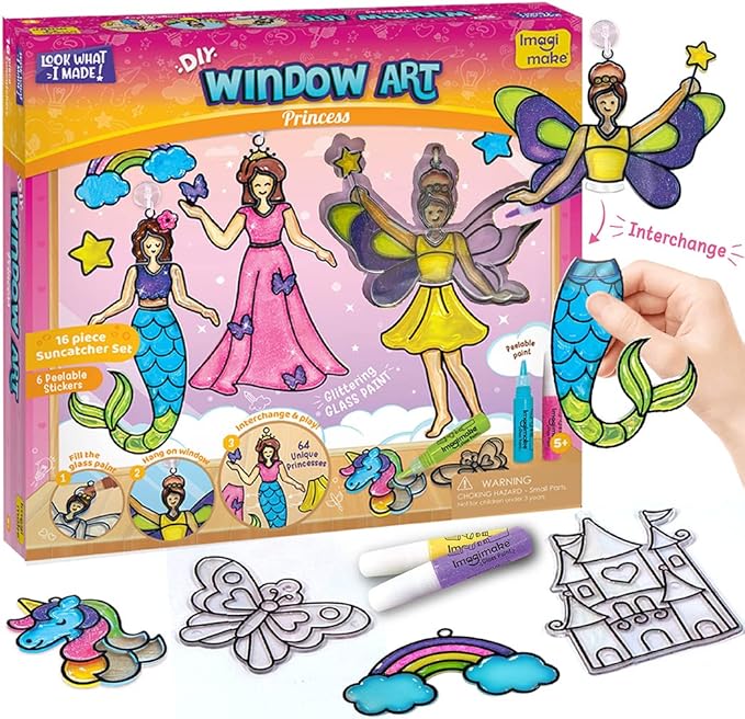 Imagimake Window Art Princess | Suncatcher Kit | Arts and Crafts for Kids Ages 8-12 | Girls Toys Age 6-8 | Unicorn Gifts for Girls Age 6-8 | 5 Year Old Girl Gift | 8 Year Old Girl Birthday Gift-BubblyBeeBaby