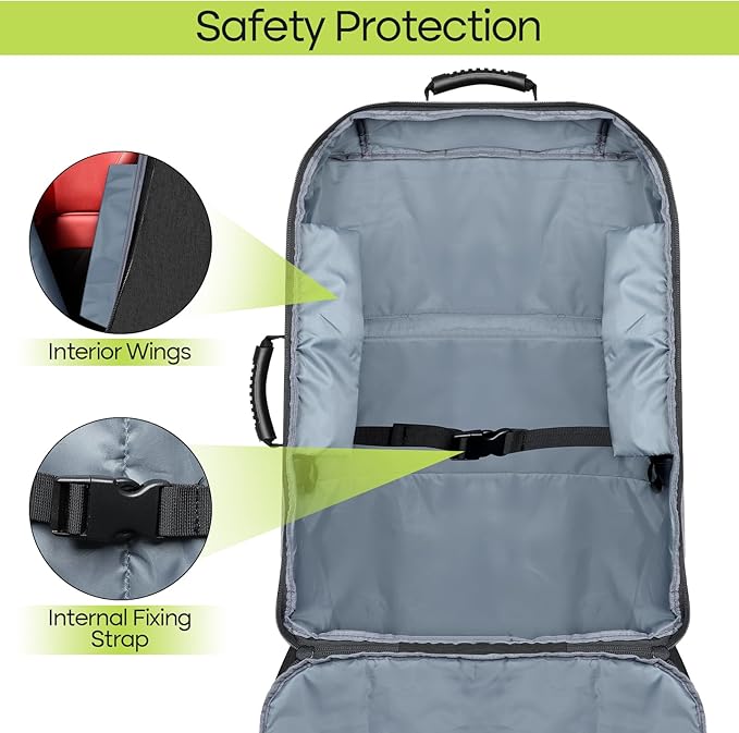 Padded Car Seat Travel Bag for Airplane, Heavy Duty Backpack for Air Travel, Water-Resistant Carrier with Shoulder Strap, Fits Most Car Seats (Black)-BubblyBeeBaby