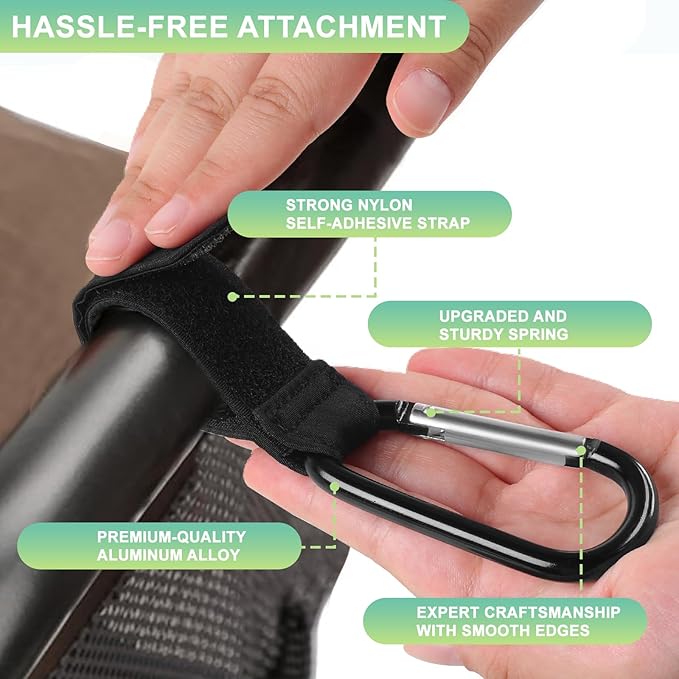 Stroller Hooks for Bags, 2 Pack Non-Slip Stroller Clips and Hooks, Adjustable Stroller Carabiner Clip, Baby Stroller Accessories, Hooks for Bike, Scooter, Wheelchair, Walker by Aguwontior-BubblyBeeBaby