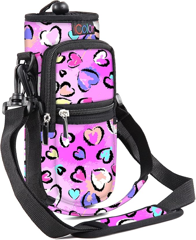 icolor Water Bottle Carrier Bag with Strap 25/32/40 oz Crossbody Bottle Holder with Phone Pocket Sling Sleeve Insulated Neoprene Water Bottle Pouch for Walking Travelling-BubblyBeeBaby