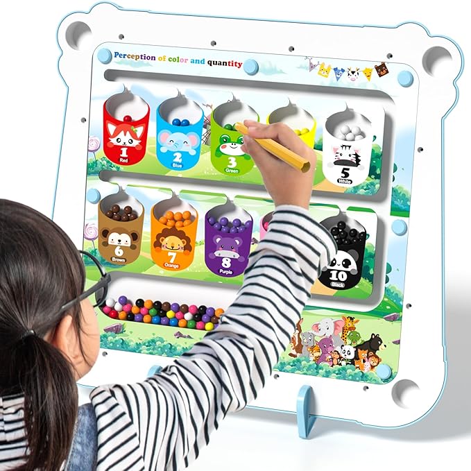 2-IN-1 Large Magnetic Drawing Board for Toddlers Kids, Magnetic Color and Number Maze, Magnetic Dot Art Board for Kids, Montessori Education Travel Toys for Boys Girls Age 3 4 5 6 7 8 Years Old-BubblyBeeBaby