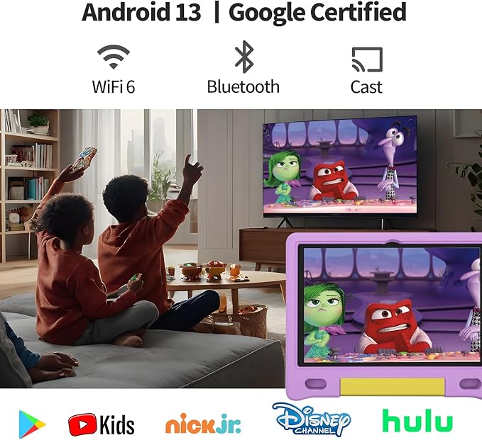 JREN Kids Table 10.1" ｜Android 14 Tablet for Kids｜64GB Storage｜Octa-Core｜WiFi ｜Cameras｜Parental Control｜Kids Content｜Case Included Great Gift for Children Ages 3-12 Years Old Purple-BubblyBeeBaby
