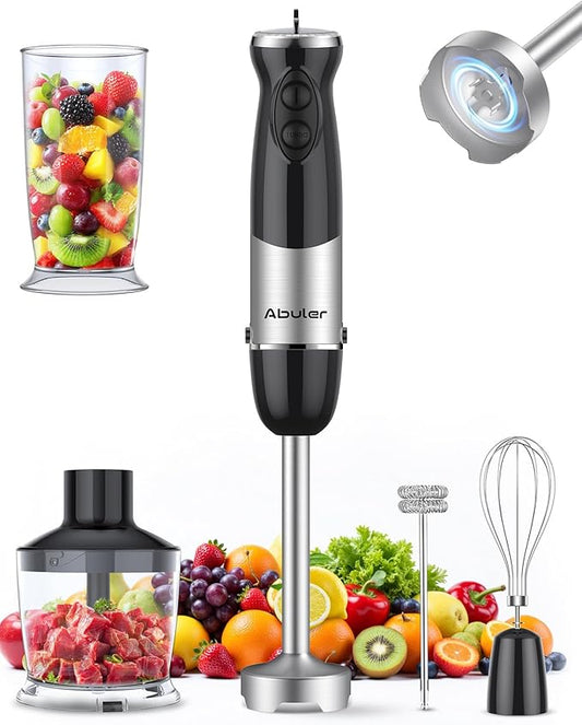 Immersion Blender Handheld 1000W 5 in 1 Corded Stick Hand Blender Kitchen with 12 Speed, BPA-Free, Mixing Beaker, Chopper, Whisk, Milk Frother, Perfect Emulsifier for Soup, Baby Food, Sauce, Puree-BubblyBeeBaby