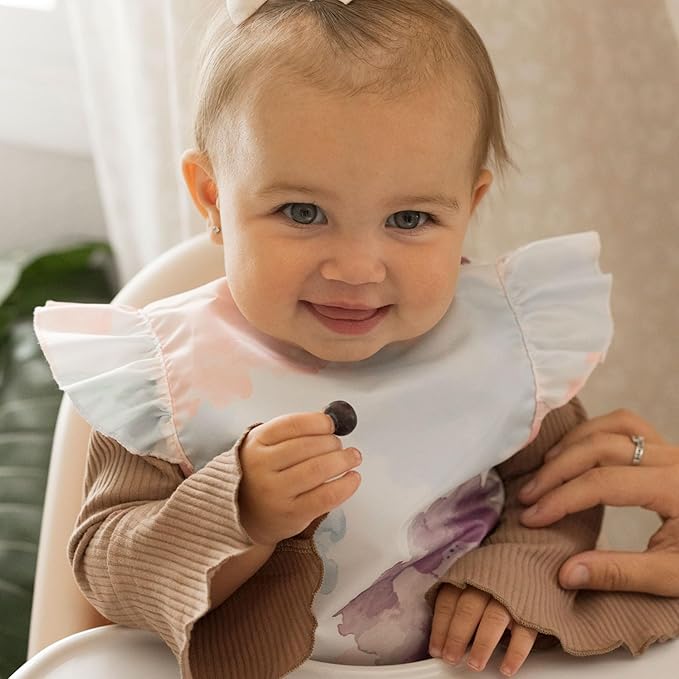 Tiny Twinkle Mess Proof Baby Bib - Waterproof & Lightweight Baby-Led Weaning Apron | 100% Recycled Polyester, Easy Clean & Machine Washable (Cotton Candy, Small 6-24 Months)-BubblyBeeBaby